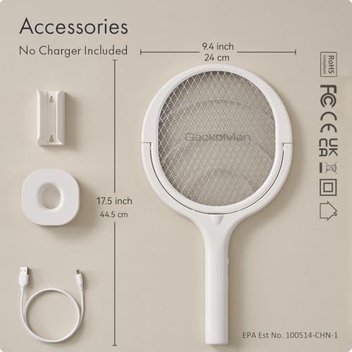 GeckoMan Rotating Head Electric Fly Swatter Racket Rechargeable Bug Zapper Racket Bug Zapper Indoor Fly Zapper Mosquito Zapper Flies Killer for Indoors - Image 5