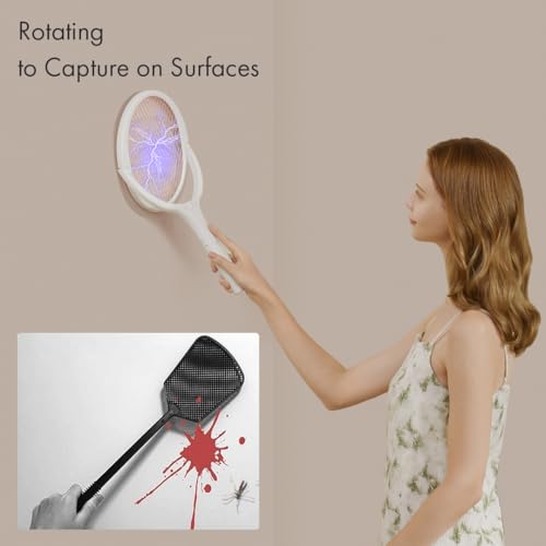 GeckoMan Rotating Head Electric Fly Swatter Racket Rechargeable Bug Zapper Racket Bug Zapper Indoor Fly Zapper Mosquito Zapper Flies Killer for Indoors - Image 2