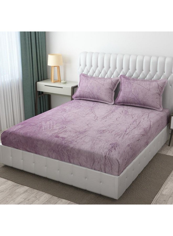 Subtlespreads Premium Solid Flannel Velvet Warm Elastic Fitted Bedsheets King Size with 2 Pillow Covers 72" x 78" - Bedsheets for Double Bed Winter Season (Pastel Purple) - Image 1