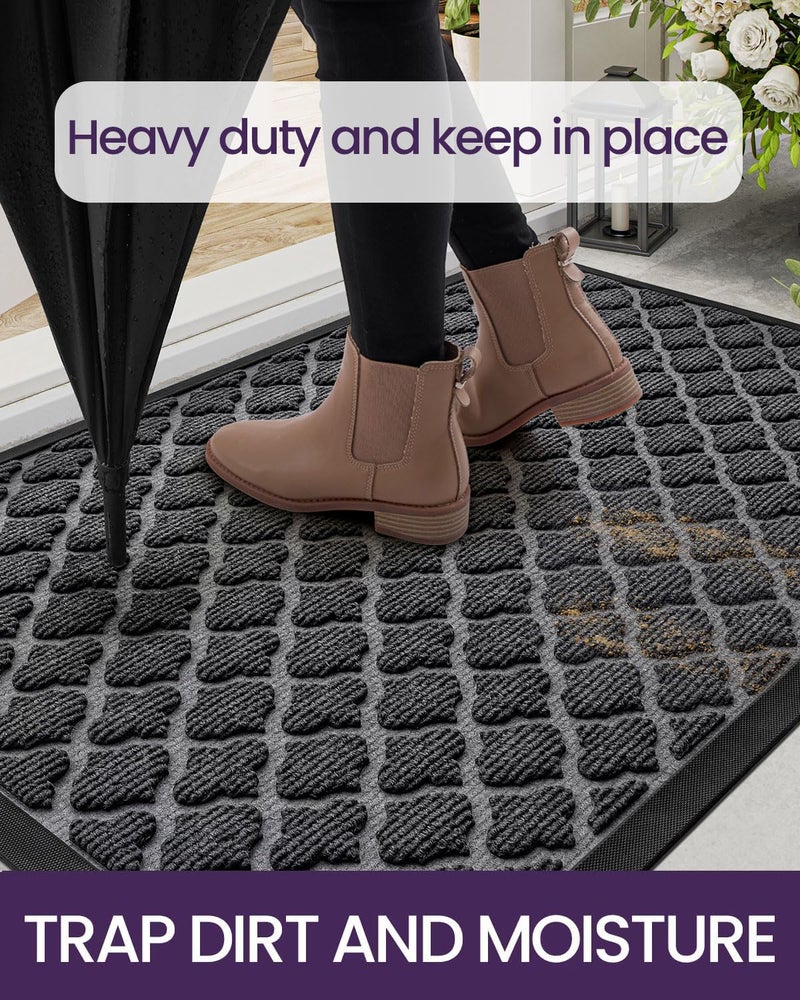 DEXI Front Door Mat Outside Entrance, 17x29 Entryway Rubber Back Doormat Heavy Duty, Non Slip Low Profile Welcome Entry Mats for Inside House Floor Exterior Patio, Floral Black - Image 5