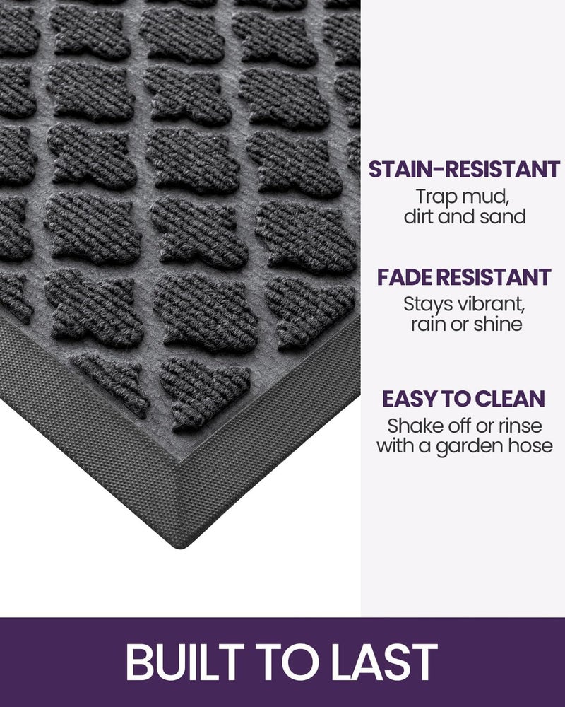 DEXI Front Door Mat Outside Entrance, 17x29 Entryway Rubber Back Doormat Heavy Duty, Non Slip Low Profile Welcome Entry Mats for Inside House Floor Exterior Patio, Floral Black - Image 3