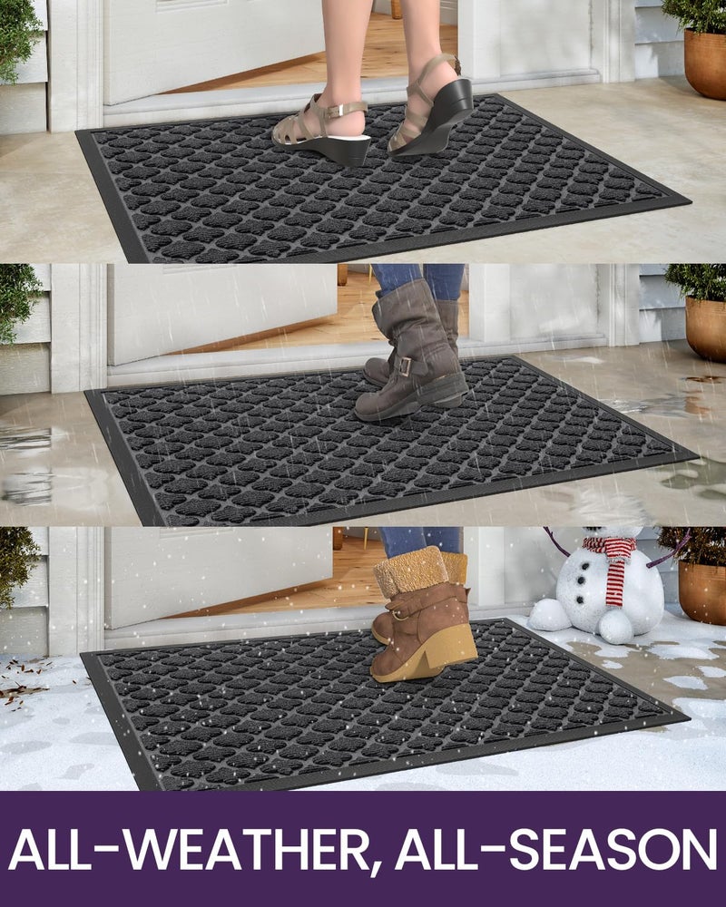 DEXI Front Door Mat Outside Entrance, 17x29 Entryway Rubber Back Doormat Heavy Duty, Non Slip Low Profile Welcome Entry Mats for Inside House Floor Exterior Patio, Floral Black - Image 4