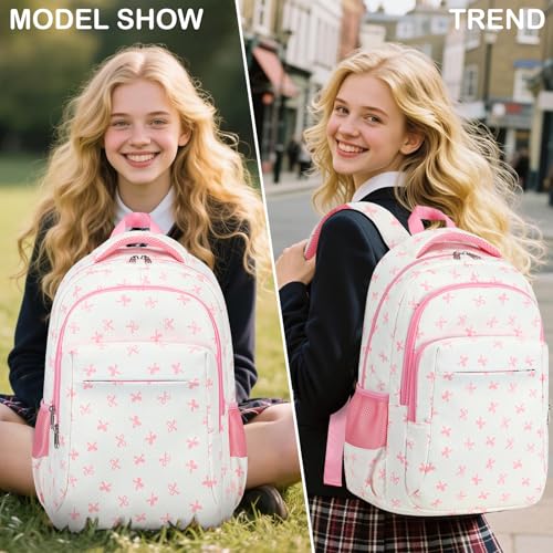LEDAOU Backpack for Kids Girls Boys School Bags Teen Bookbags Set School Backpack with Lunch Box and Pencil Case Pink Bow - Image 3