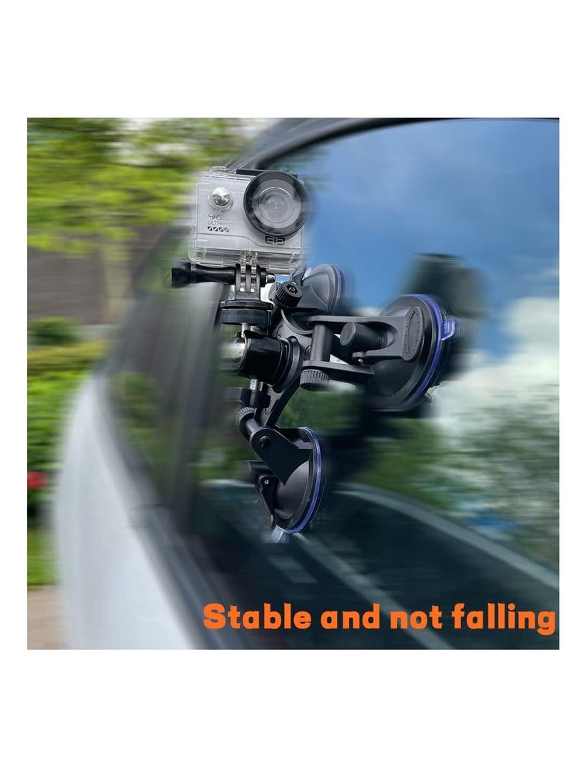 Triple Suction Cup Mount Holder, Action Camera Car Windshield Mount, with 1/4 Threaded Head 360 Degree Tripod Ball and Screw, Compatible Gopro, DJI OSMO Akaso - Image 5