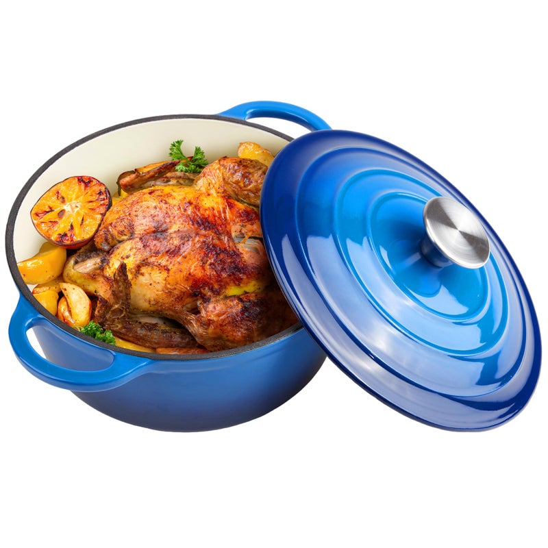 3 Quart Dutch Oven Enameled Cast Iron with Lid  Big Dual Handles  Oven Safe up to 500F  Classic Round Pot for Versatile Cooking Blue