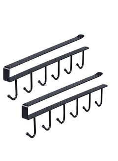 Cup Holder Under Cabinet, Metal Mug Hooks Coffee Cup Holder, 2 Pack Towel Holder, Kitchen Under Cupboard Mug Holder, Modern Mug Storage Display Rack for Kitchen Coffee, Black