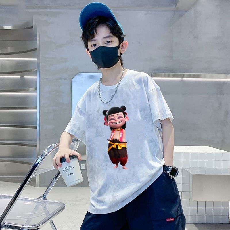 Boys' Short-sleeved Children's 2025 T-shirt Cotton New Half-sleeved Loose Tie-dyed Top for Middle and Big Children for Summer - Image 3