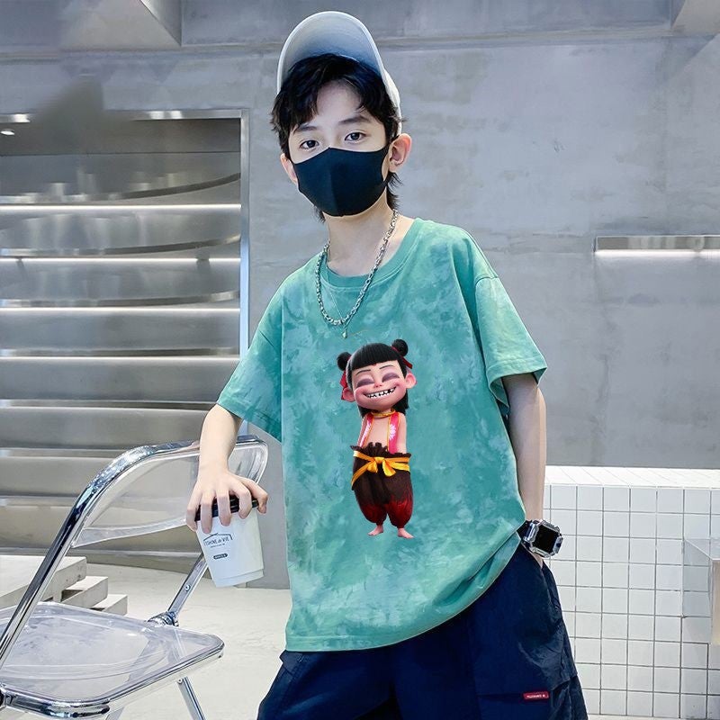 Boys' Short-sleeved Children's 2025 T-shirt Cotton New Half-sleeved Loose Tie-dyed Top for Middle and Big Children for Summer - Image 5
