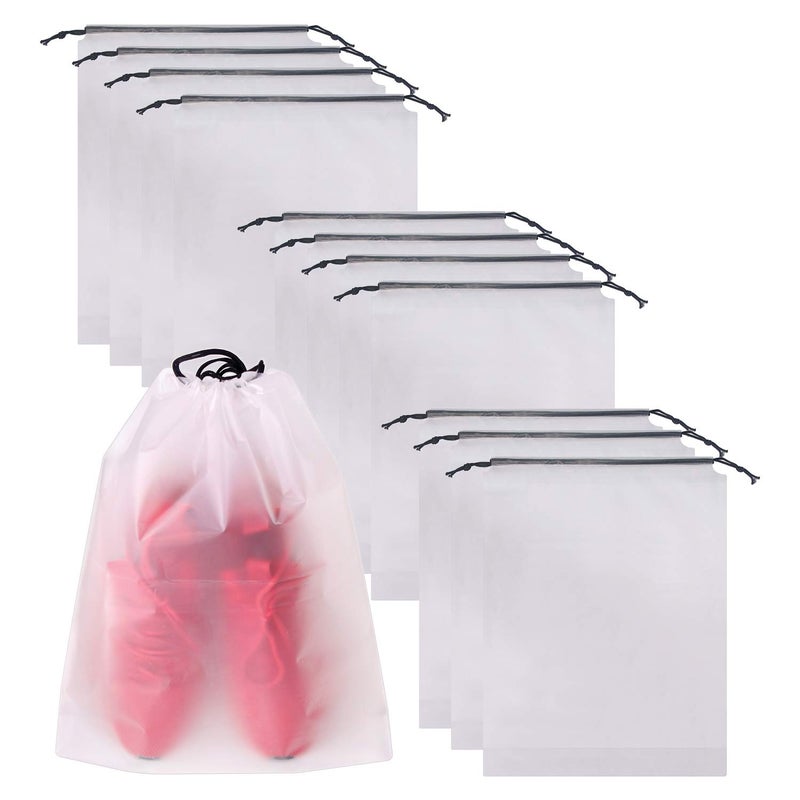 TENABORT Set of 12 Portable Translucent Shoe Bags for Travel Large Clear Shoes Pouch Storage Organizer with Drawstring for Men and Women - Image 1