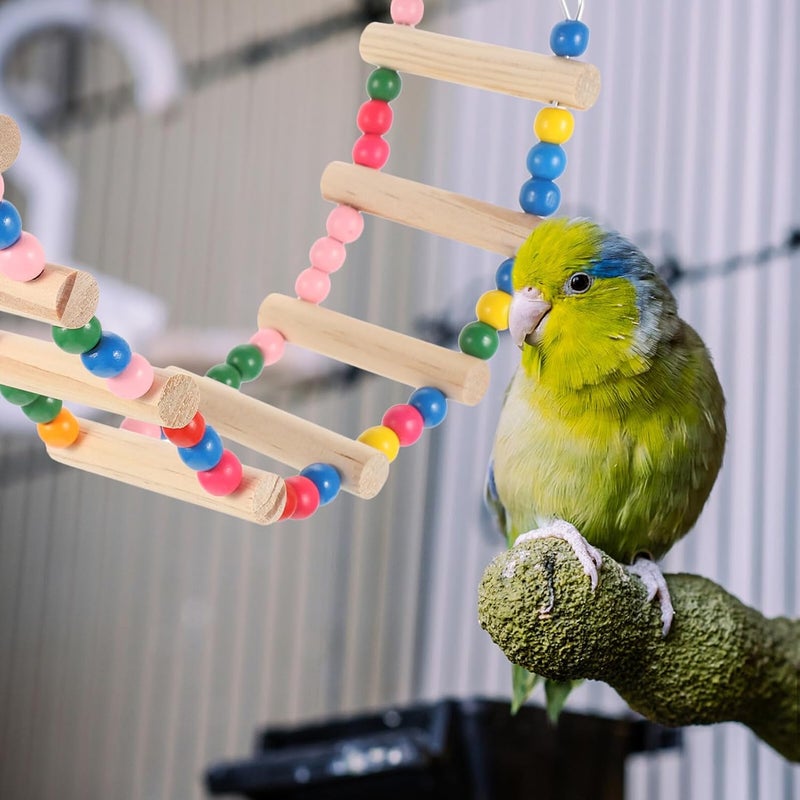 SUPVOX Wooden Budgie Step Ladder 8 Colorful Steps for Parakeet Climbing Training and Birdcage Accessories Suitable for Small to Medium Pet Birds - Image 5