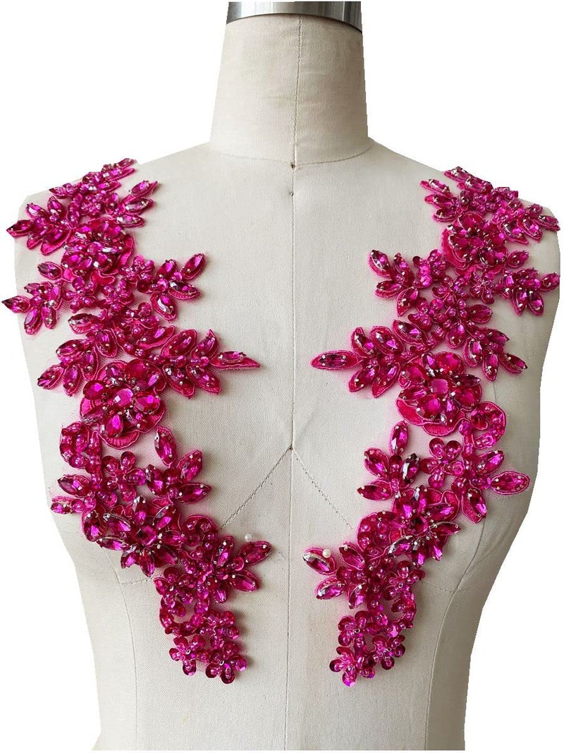 Zbroh زبره يدوي أحمر أبيض أخضر أزرق أحجار الراين تطريز خرز حواف دانتيل ملصقات إكسسوار لفستان الملابس زوج واحد وردي