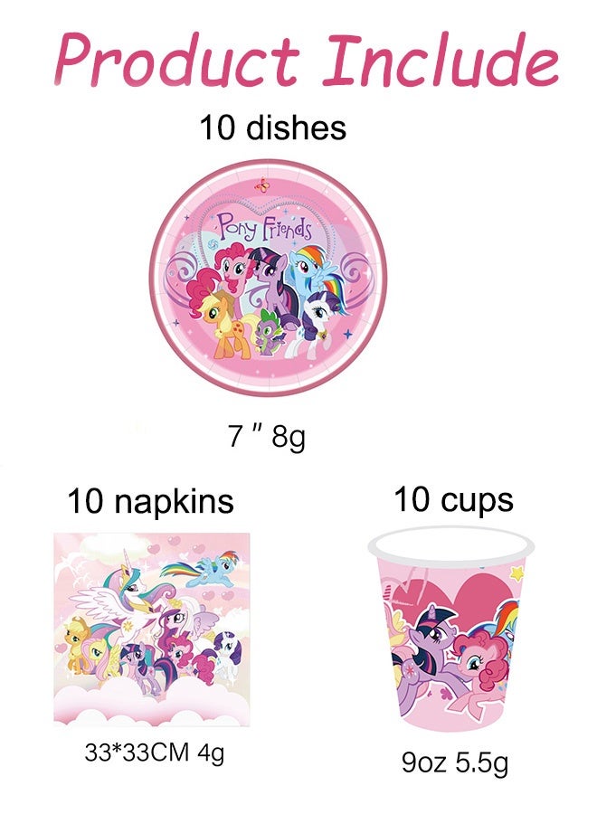 52 Pieces Little Pony Themed Birthday Party Supplies Set Banner, Tablecloth Plates Cups Napkins Forks Knives for Kids Birthday Parties Eid Family Gatherings Home Celebrations Girls Animation Theme Party Decor - Image 5