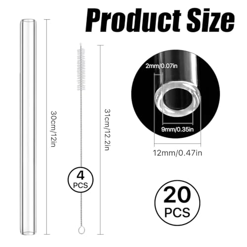 Worldity 20Pcs 12 Inch Long Glass Borosilicate Blowing Tubes, Industrial Glass Tubes for Glass Blowing 12mm OD, 8mm ID, 2mm Thick Wall Clear Glass Pipe with 4 Cleaning Brush for Laboratory Experiment - Image 2