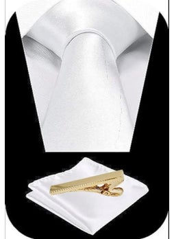 Tezzgelsin Men's Satin Tie Handkerchief and Gold Steel Tie Clip Set  - Image 1