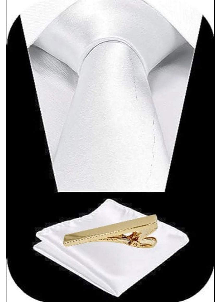 Tezzgelsin Men's Satin Tie Handkerchief and Gold Steel Tie Clip Set  - Image 2