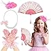 Sintege 4 Pcs Girls Tea Party Set Girls Tea Party Accessories Gloves Hats Necklace Fans for ToddlerPink - Image 3