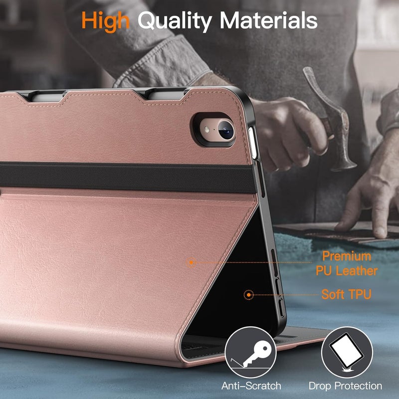 Jetech Case For Ipad Mini A17 Pro, 2024 Model, 7Th Generation / Mini 6 2021 Model, 6Th Generation , Pu Leather Business Folio Protective Tablet Cover With Pencil Holder & Pocket Rose Gold - Image 3