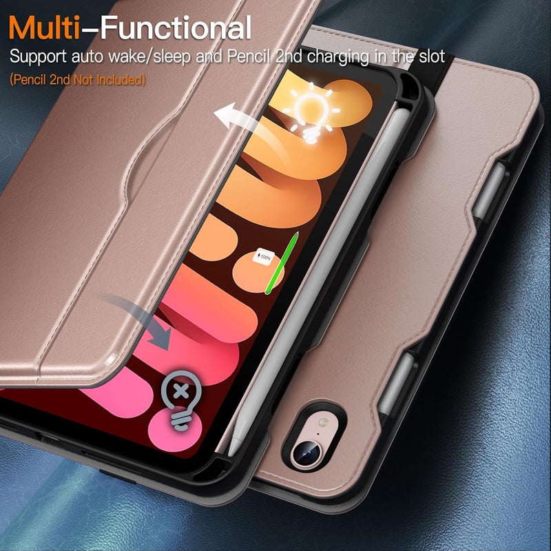 Jetech Case For Ipad Mini A17 Pro, 2024 Model, 7Th Generation / Mini 6 2021 Model, 6Th Generation , Pu Leather Business Folio Protective Tablet Cover With Pencil Holder & Pocket Rose Gold - Image 5