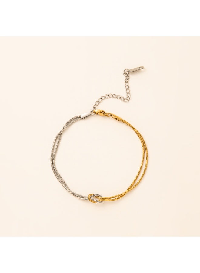 AuliceVerse Stainless Steel Two-Tone Snake Chain Bracelet - Hand-Knotted Bicolor Couples Bracelet for Men & Women, Valentine's Day Gift - Image 2