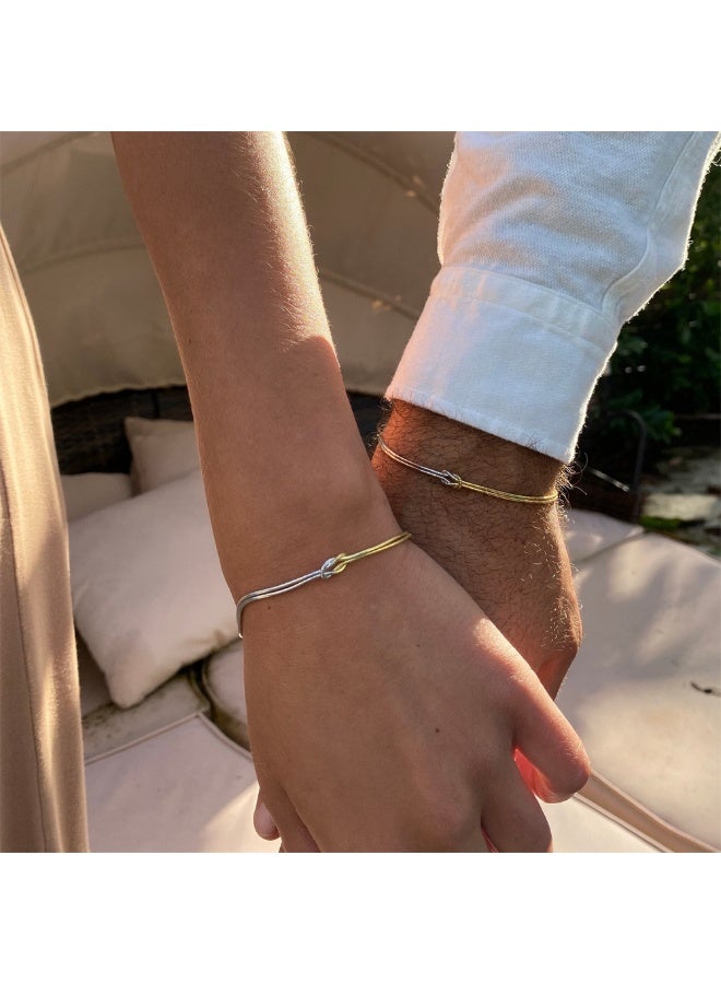 AuliceVerse Stainless Steel Two-Tone Snake Chain Bracelet - Hand-Knotted Bicolor Couples Bracelet for Men & Women, Valentine's Day Gift - Image 1