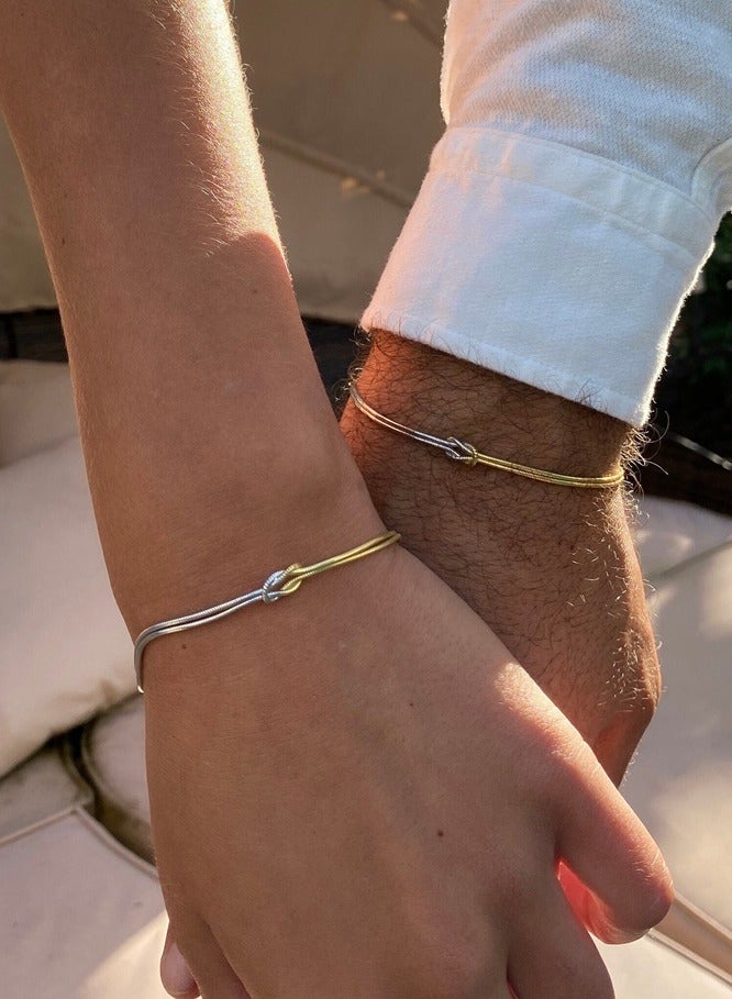 AuliceVerse Stainless Steel Two-Tone Snake Chain Bracelet - Hand-Knotted Bicolor Couples Bracelet for Men & Women, Valentine's Day Gift - Image 1