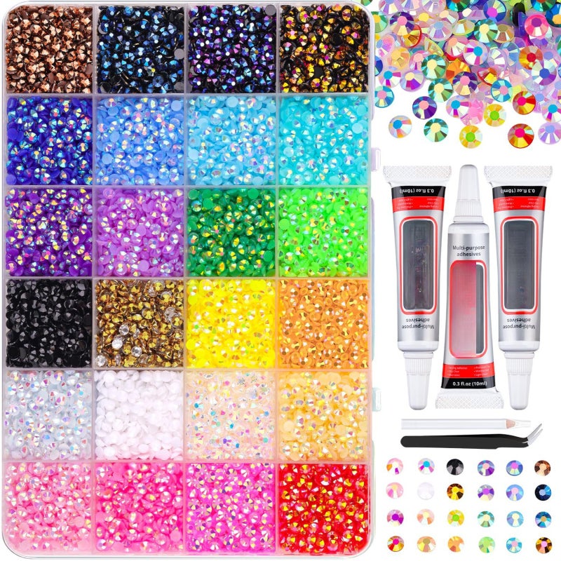 24 Colors Resin Jelly Rhinestones for Bedazzling, 4mm 16000 Pcs Flatback Gems for Crafting, Bedazzling Kit with 3Pcs B7000 Glue for Clothing Shoes Nail Book Diamond Art - Image 1