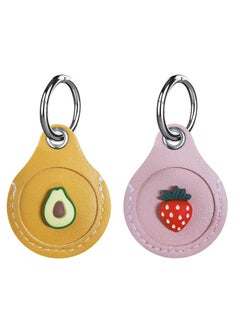 Y&D AirTags Case KASTWAVE 2 PCS Genuine Leather AirTag Keychain Cover, Cute Airtags Cover with Anti-Lost Adjustable Portable Tracker Holder Anti-Scratch Lightweight Skin - Fruit  - Image 1