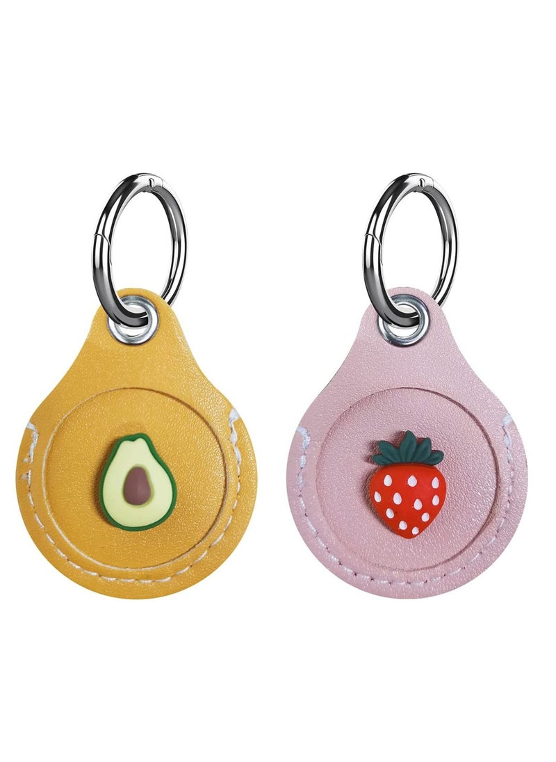 Y&D AirTags Case KASTWAVE 2 PCS Genuine Leather AirTag Keychain Cover, Cute Airtags Cover with Anti-Lost Adjustable Portable Tracker Holder Anti-Scratch Lightweight Skin - Fruit  - Image 1