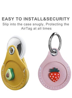 Y&D AirTags Case KASTWAVE 2 PCS Genuine Leather AirTag Keychain Cover, Cute Airtags Cover with Anti-Lost Adjustable Portable Tracker Holder Anti-Scratch Lightweight Skin - Fruit  - Image 4