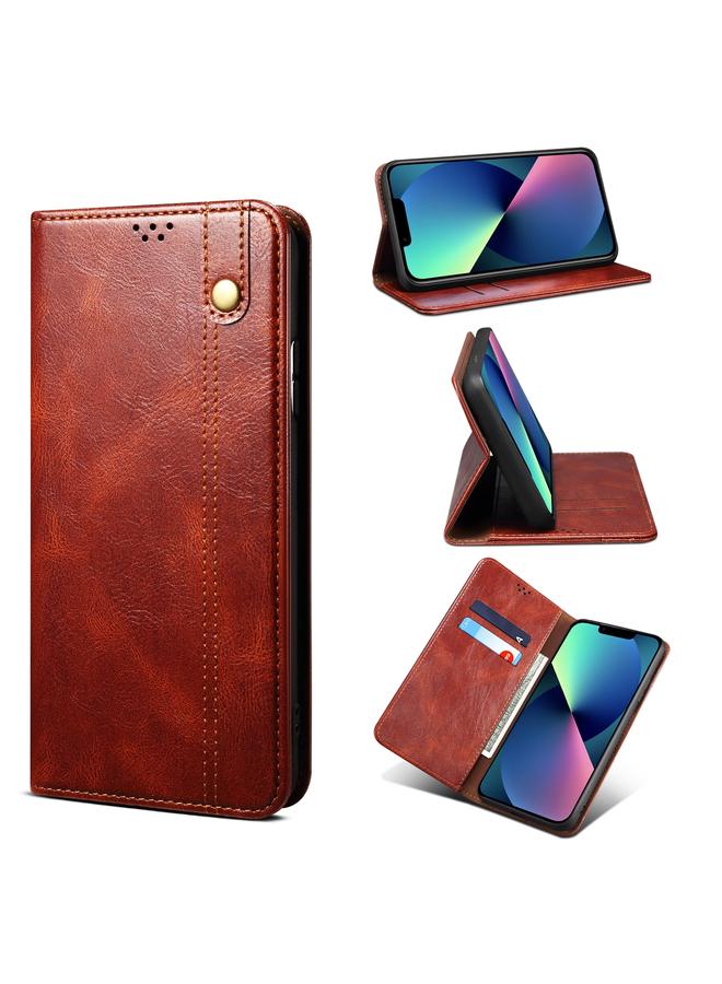 زبون جراب لهاتف iPhone 13 mini مصنوع من الجلد بتصميم بسيط من الشمع بتصميم حصان مجنون مع فتحات للبطاقات ومحفظة - Image 1