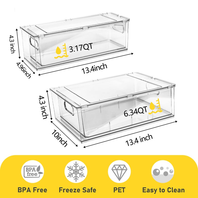 Greenby 4 Pack Refrigerator Organizer Bins with Pull-out Drawer Stackable Clear Fridge Drawer Organizer Fruit Vegetable Storage Containers for Kitchen Pantry Organization (2 Large+2 Small) - Image 4