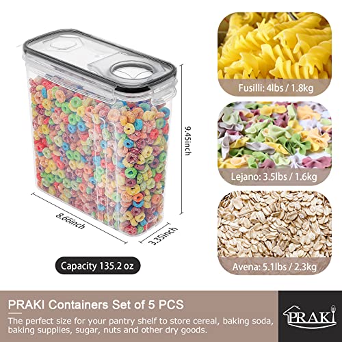 PRAKI 5PCS Cereal Containers Storage Set, BPA Free Airtight Food Storage Container Set with Lids, Kitchen Pantry Organization and Storage for Sugar, Baking Supplies with 20 Labels & Mark(4L Black) - Image 2