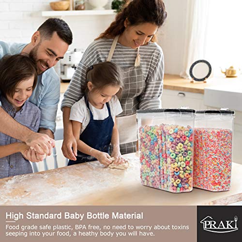 PRAKI 5PCS Cereal Containers Storage Set, BPA Free Airtight Food Storage Container Set with Lids, Kitchen Pantry Organization and Storage for Sugar, Baking Supplies with 20 Labels & Mark(4L Black) - Image 5