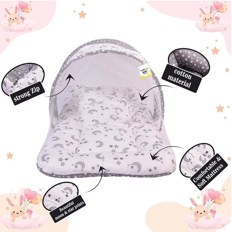 Toddylon Flat Bed Baby Bedding Set Mattress with Net New Born Carry Bag & Gaddi (0-6 Months) (3PCS Set) Grey - Image 4