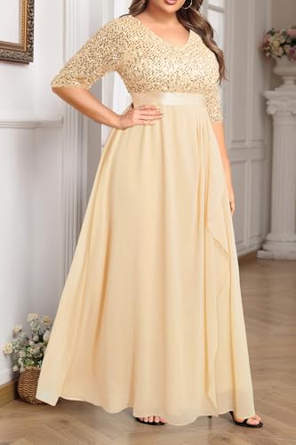 Talisea Champagne Dress for Women Plus Size Wedding Guest Gold Sequin Bridesmaid Mother of the Bride Formal Gowns Long Dress - Image 3