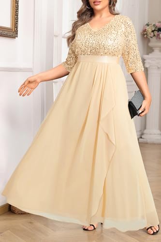 Talisea Champagne Dress for Women Plus Size Wedding Guest Gold Sequin Bridesmaid Mother of the Bride Formal Gowns Long Dress - Image 4