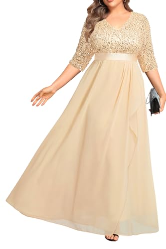 Talisea Champagne Dress for Women Plus Size Wedding Guest Gold Sequin Bridesmaid Mother of the Bride Formal Gowns Long Dress - Image 2