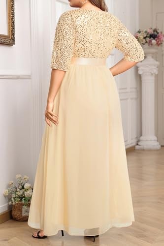 Talisea Champagne Dress for Women Plus Size Wedding Guest Gold Sequin Bridesmaid Mother of the Bride Formal Gowns Long Dress - Image 5
