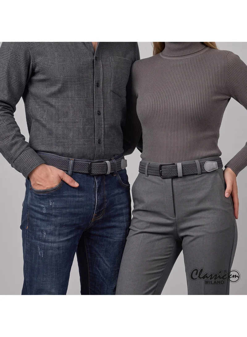 Classic Milano Grey (DWE-311) Classic Milano Braided Cotton Elastic Stretch Belt for Men & Women, Woven Canvas Web Belt with Gift Box, Adjustable Men's Belt | Full Length: 110CM (Free Size - Fits up to the waist of 40 Inches / 100 CM)  | Best Price UAE