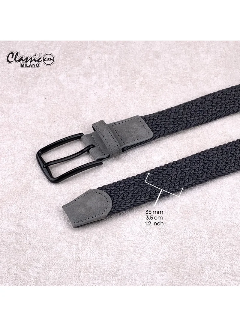 Classic Milano Grey (DWE-311) Classic Milano Braided Cotton Elastic Stretch Belt for Men & Women, Woven Canvas Web Belt with Gift Box, Adjustable Men's Belt | Full Length: 110CM (Free Size - Fits up to the waist of 40 Inches / 100 CM)  | Best Price UAE