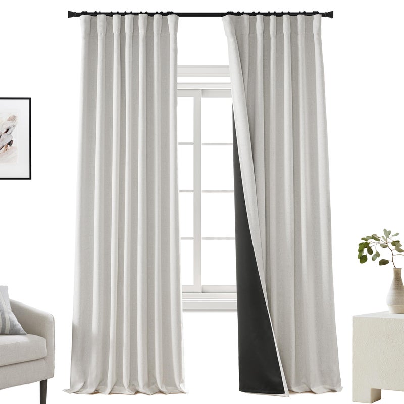 PANELSBURG Off White Blackout Curtains 90 Inch Long Room Darkening Thermal Curtains  Drapes for Bedroom Farmhouse Style Greyish Off White