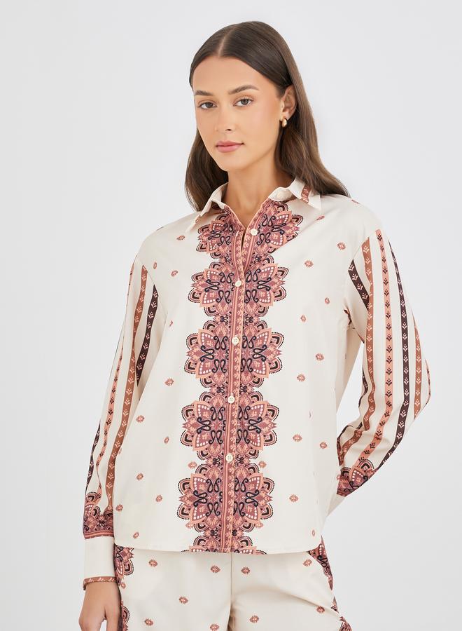 Styli Styli Printed Long Sleeve Shirt and Wide Leg Pants Co-Ords  - Image 3