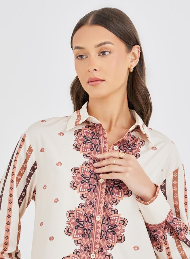 Styli Styli Printed Long Sleeve Shirt and Wide Leg Pants Co-Ords  - Image 4