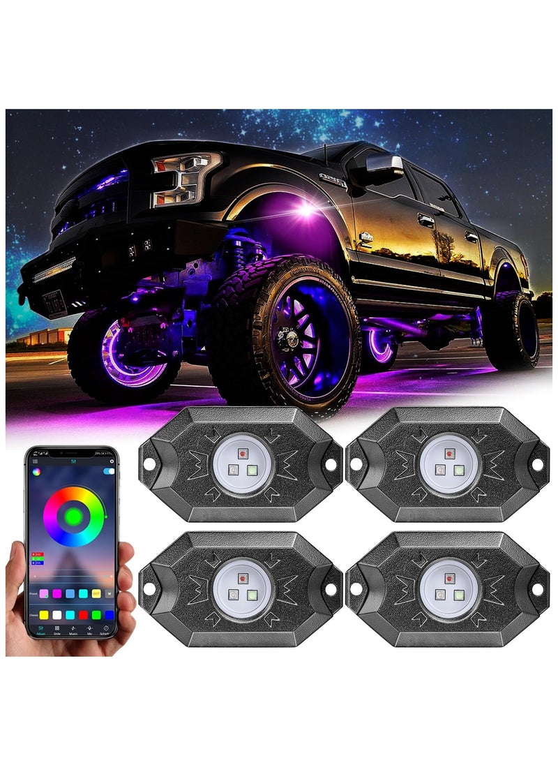 Generic RGB LED Rock Lights Kit with Bluetooth Controller, Timing, Flashing & Music Mode - Waterproof Underglow Neon LED Lights for Car, Jeep, Truck, SUV, ATV, Boat, Motorcycle - 4 Pods  - Image 1