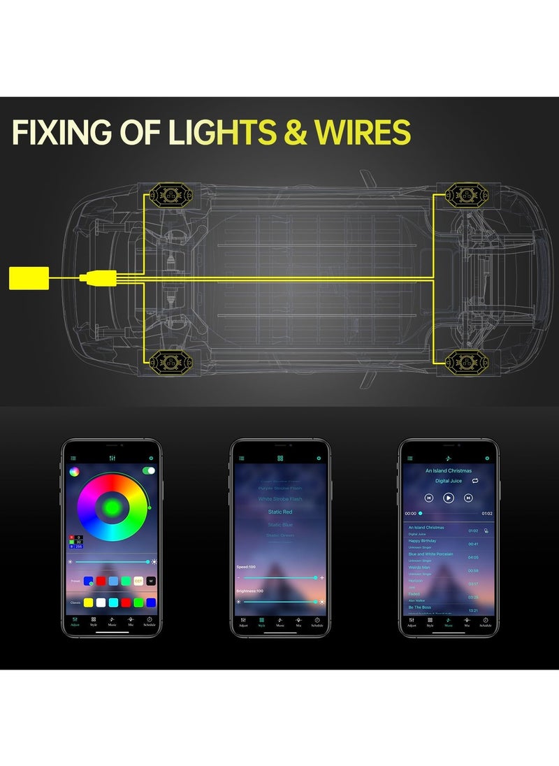 Generic RGB LED Rock Lights Kit with Bluetooth Controller, Timing, Flashing & Music Mode - Waterproof Underglow Neon LED Lights for Car, Jeep, Truck, SUV, ATV, Boat, Motorcycle - 4 Pods  - Image 4