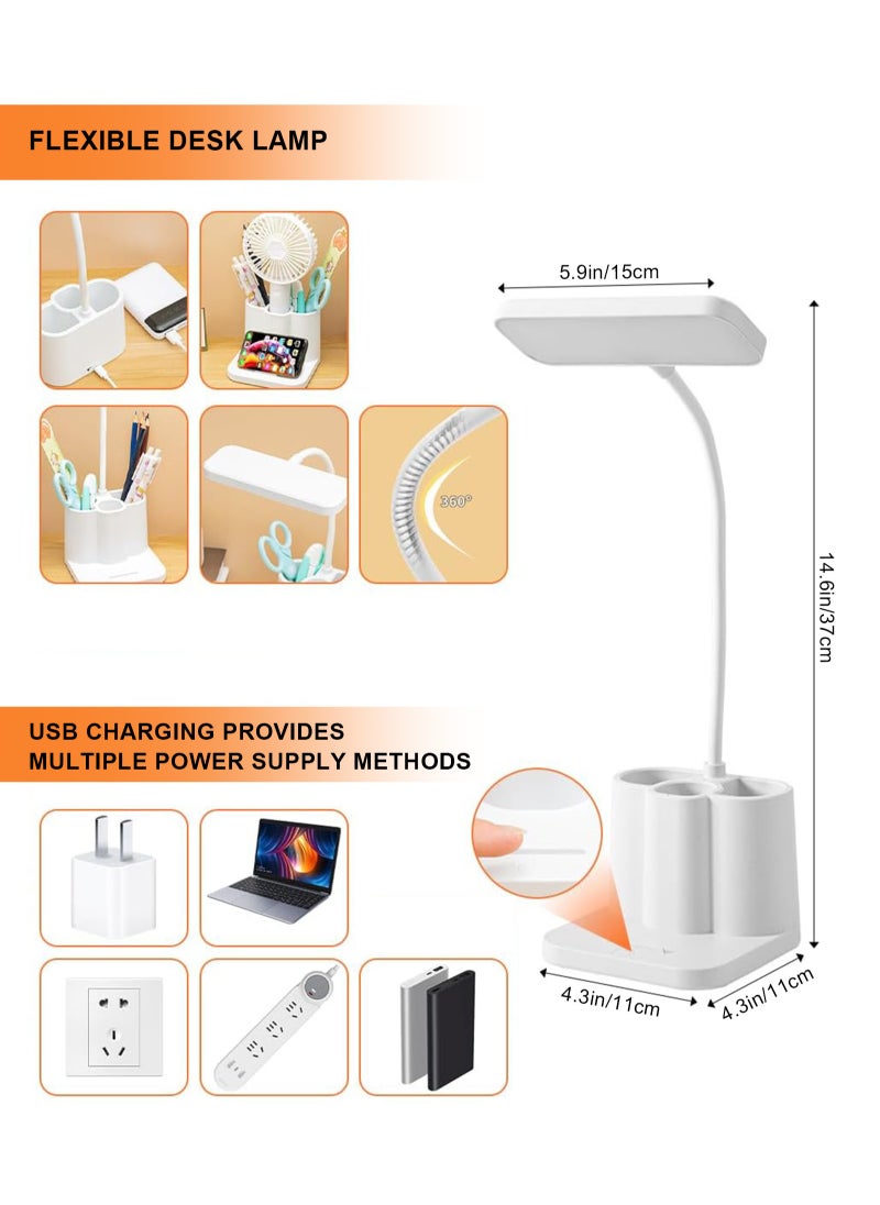 هومار كيت مصباح مكتب LED، 3 أوضاع ألوان، مع حامل قلم وحامل هاتف، مرن 360 درجة، تحكم باللمس، ضوء مكتب لسطح المكتب، العناية بالعين، مصباح طاولة للكمبيوتر/سطح المكتب، مصباح دراسة لغرفة النوم والمكتب  - Image 2