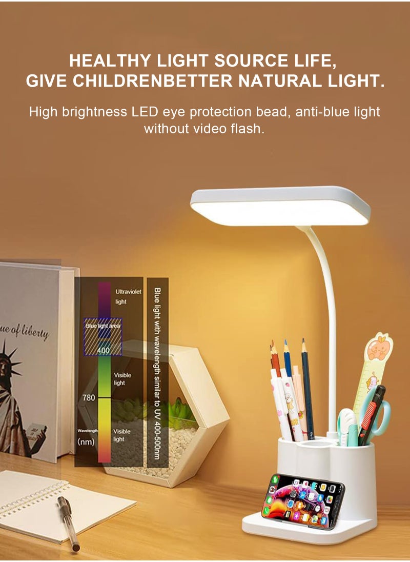 هومار كيت مصباح مكتب LED، 3 أوضاع ألوان، مع حامل قلم وحامل هاتف، مرن 360 درجة، تحكم باللمس، ضوء مكتب لسطح المكتب، العناية بالعين، مصباح طاولة للكمبيوتر/سطح المكتب، مصباح دراسة لغرفة النوم والمكتب  - Image 3
