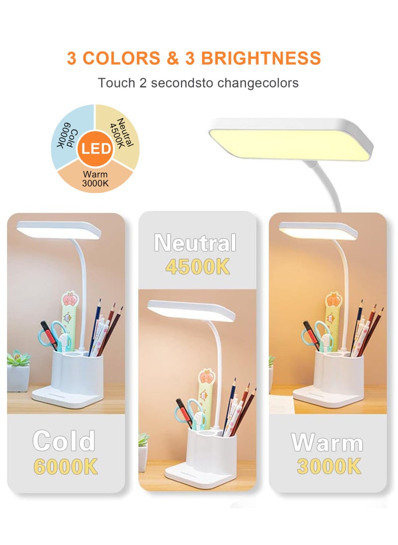 هومار كيت مصباح مكتب LED، 3 أوضاع ألوان، مع حامل قلم وحامل هاتف، مرن 360 درجة، تحكم باللمس، ضوء مكتب لسطح المكتب، العناية بالعين، مصباح طاولة للكمبيوتر/سطح المكتب، مصباح دراسة لغرفة النوم والمكتب  - Image 4