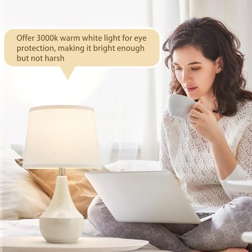 GyroVu 18" Table Lamp Set of 2, Ceramic Table Lamp Classic Beside Lamps Nightstand Lamp Modern Lamp for Living Room, Bedroom & Office Rocker Swtich Cream-LED Bulbs Included - Image 3