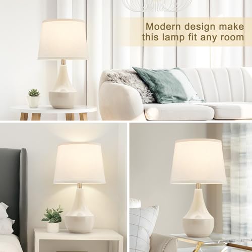 GyroVu 18" Table Lamp Set of 2, Ceramic Table Lamp Classic Beside Lamps Nightstand Lamp Modern Lamp for Living Room, Bedroom & Office Rocker Swtich Cream-LED Bulbs Included - Image 5